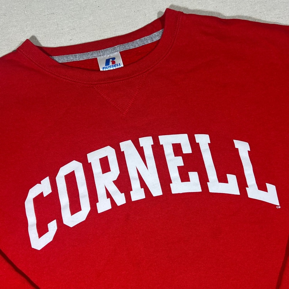 Cornell University Sweatshirt Russell Athletic Red Crewneck Mens Large Touchdown